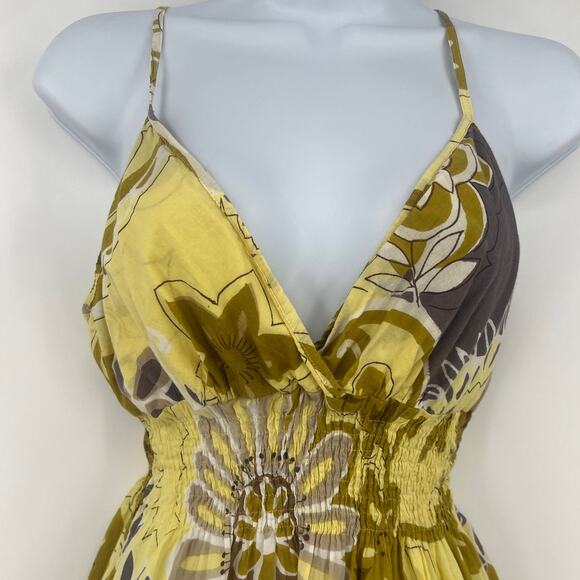 She's Cool Babydoll Dress Sz S Yellow Floral Hippie Boho Floral Funky 2000 Vacay - Picture 2 of 10